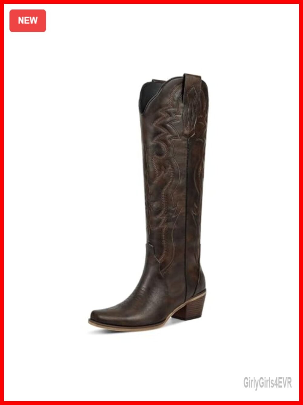 Women's Knee High Cowboy Boots, Low Heeled Chunky Western Boots, Faux Leather